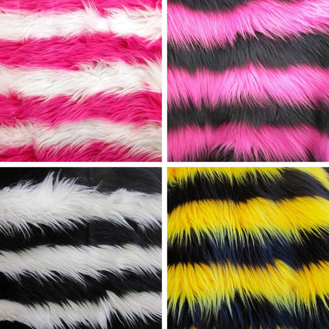 Faux Fake Fur Striped Shaggy Long Pile