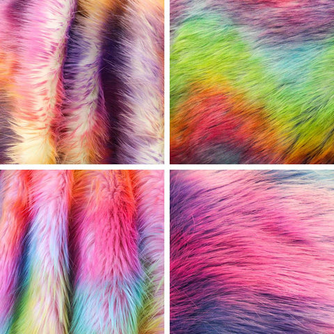 Faux Fake Fur Wave Rainbow Long Pile Fabric