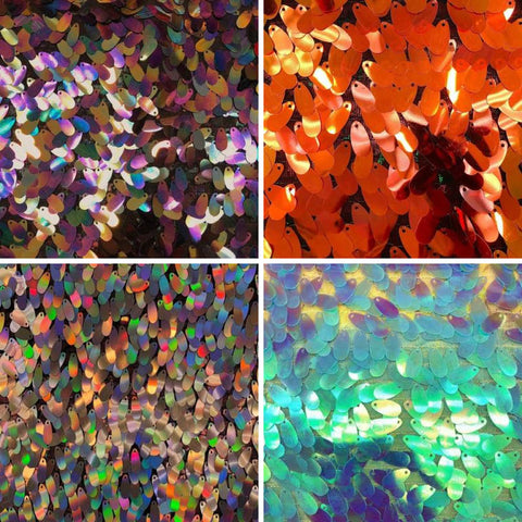 Big Teardrop Transparent Sequins Mesh Fabric