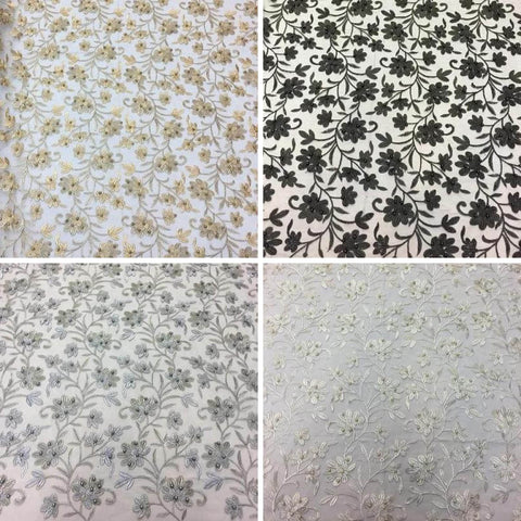 Orchid Pearl Floral Embroidered Lace Fabric