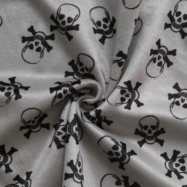 Grey Skull Velboa Faux Fake Fur Short Pile Fabric