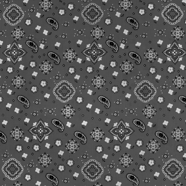 Gray Paisley Bandana Poly Cotton Fabric