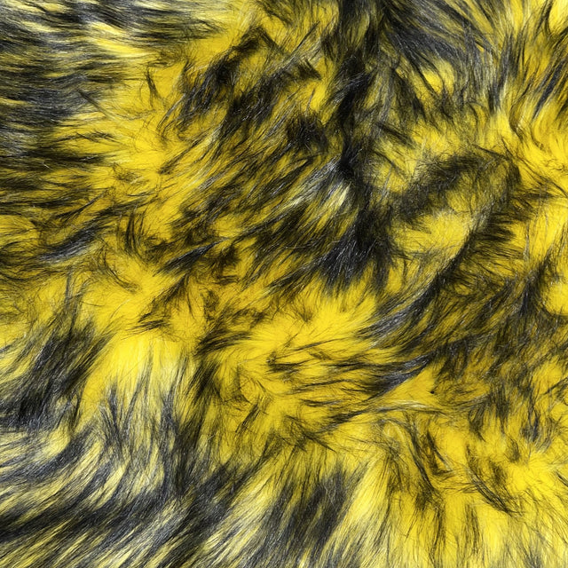 Yellow Black Faux Fake Fur Husky Long Pile