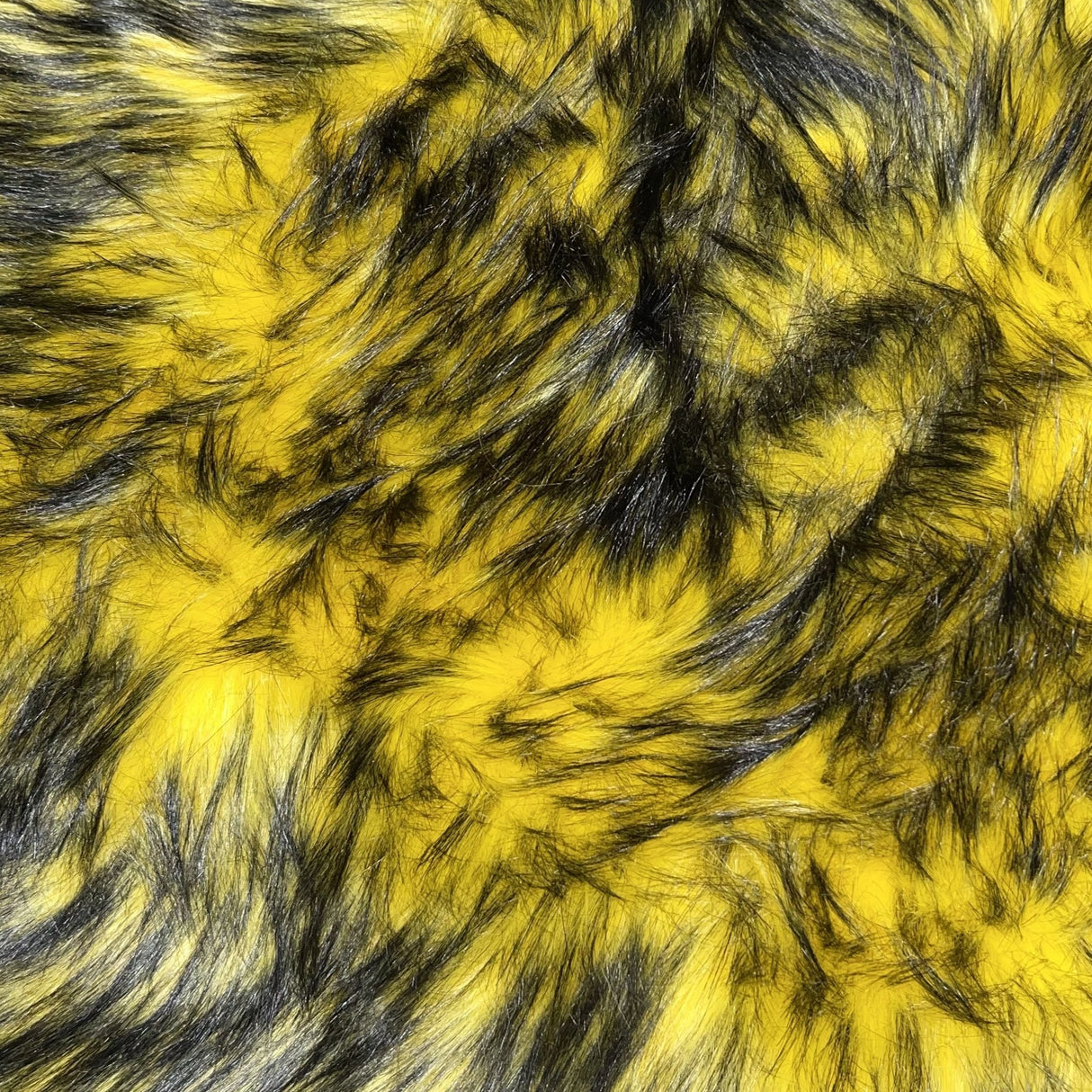 Yellow Black Faux Fake Fur Husky Long Pile