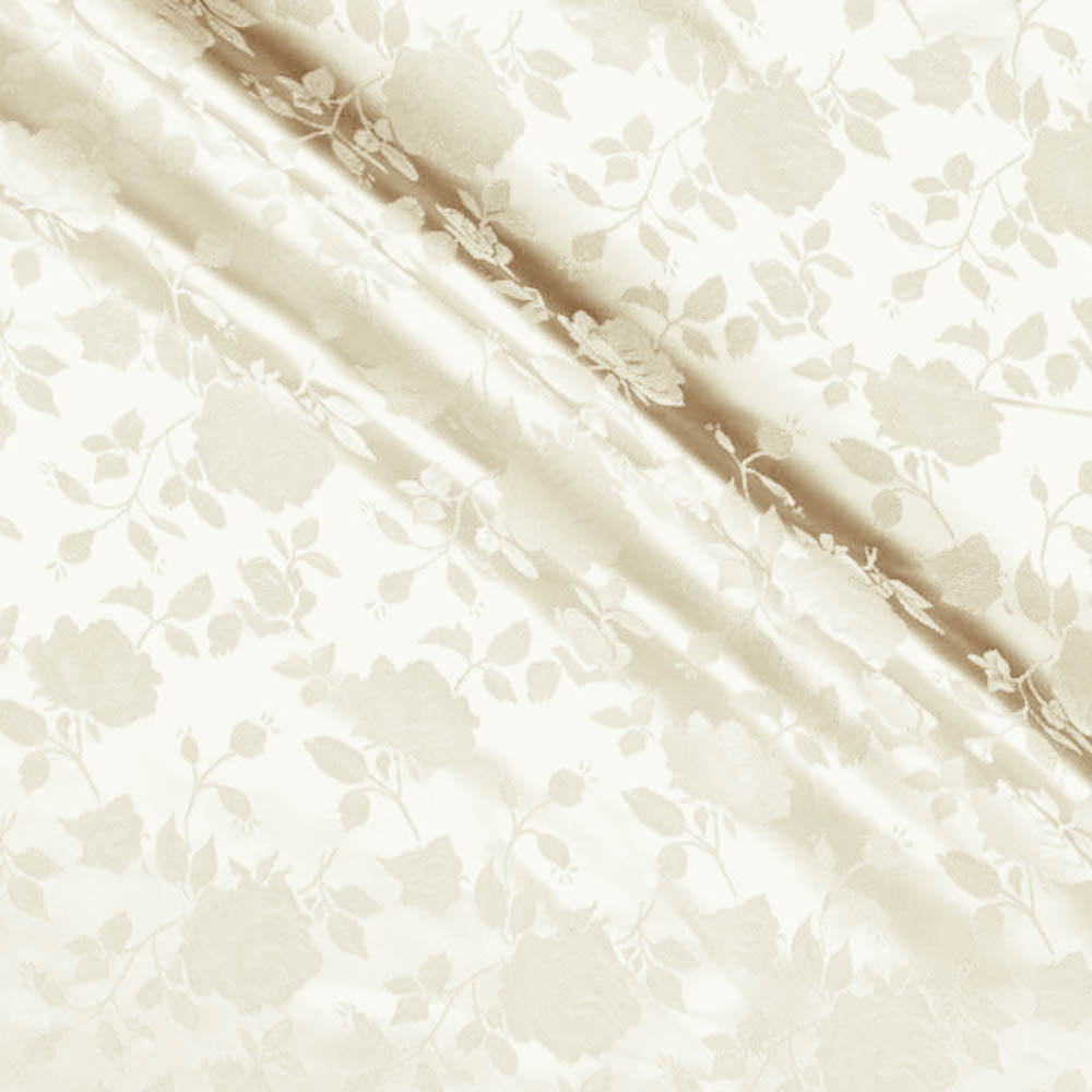 Ivory Satin Jacquard Roses Fabric