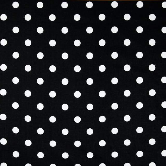 1/2" Half inches White Polka Dot on Black Poly Cotton Fabric