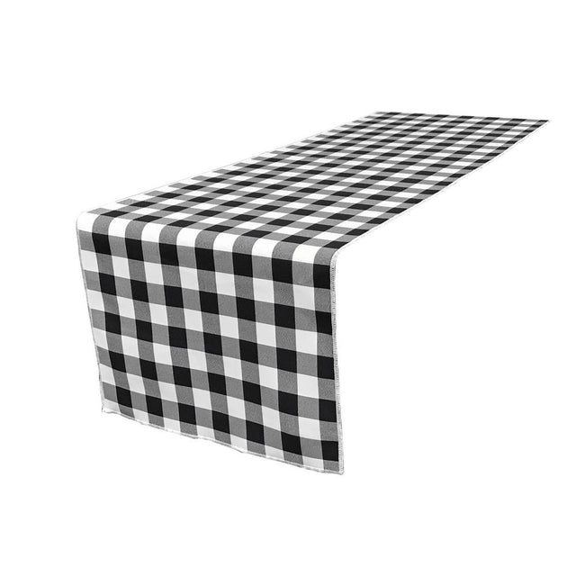 (4 / Pack ) 14 in. x 100 in. White and Black Polyester Gingham Checkered Table Runner