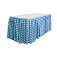 14 Ft. x 29 in. White and Turquoise Accordion Pleat Checkered Polyester Table Skirt