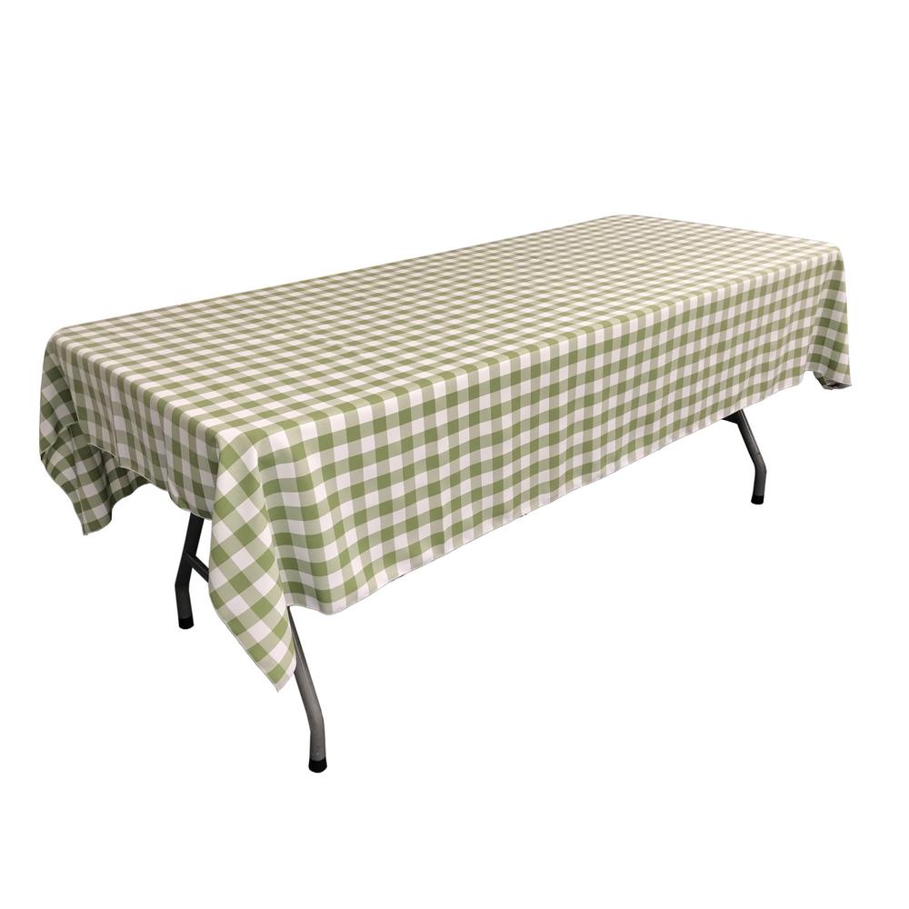 White Apple Green Gingham Checkered Polyester Rectangular Tablecloth 60" x 108"