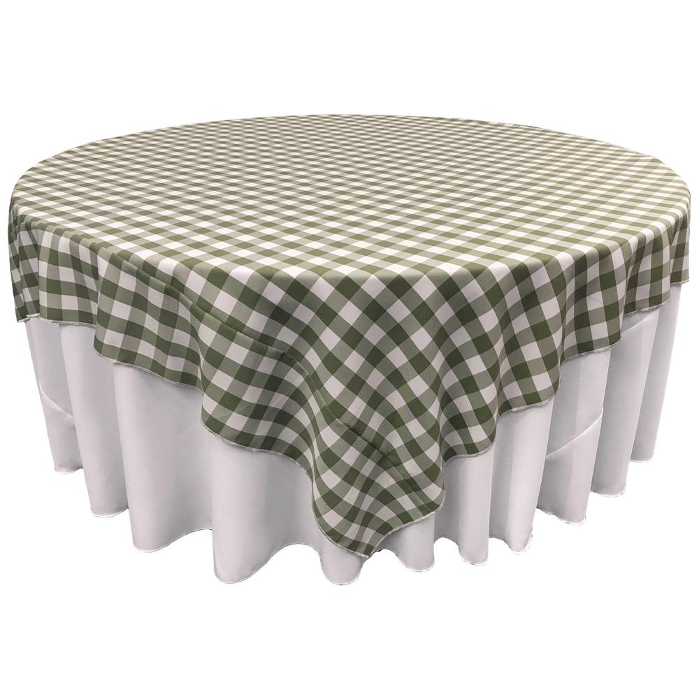 White Apple Green Checkered Square Overlay Tablecloth Polyester 60" x 60"