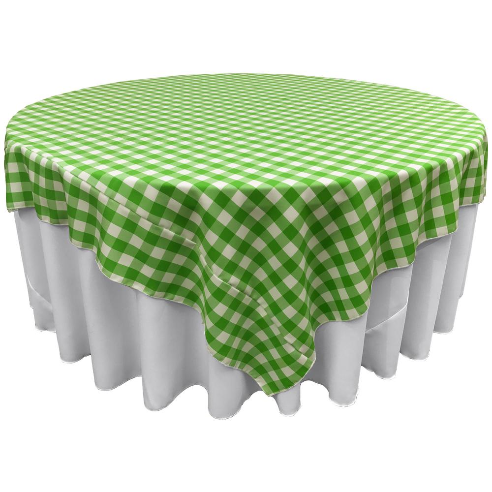 White Lime Checkered Square Overlay Tablecloth Polyester 60" x 60"