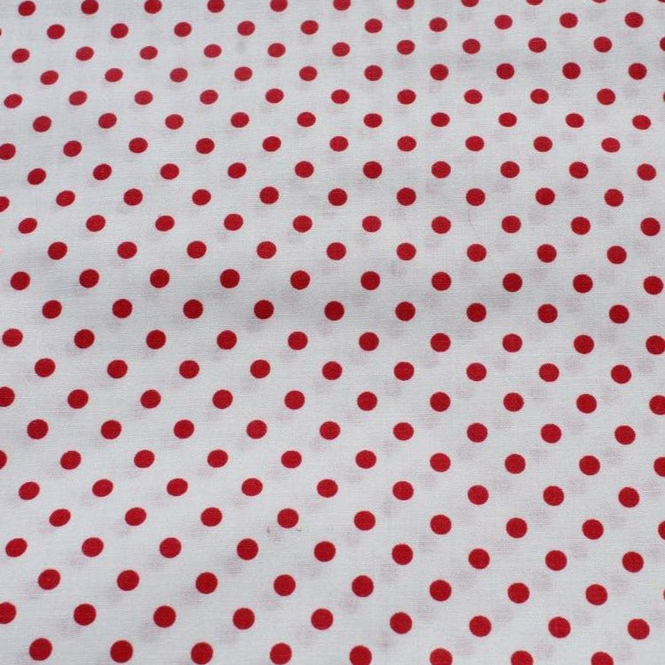 1/4" Quarter inches Red Polka Dot on White Poly Cotton Fabric