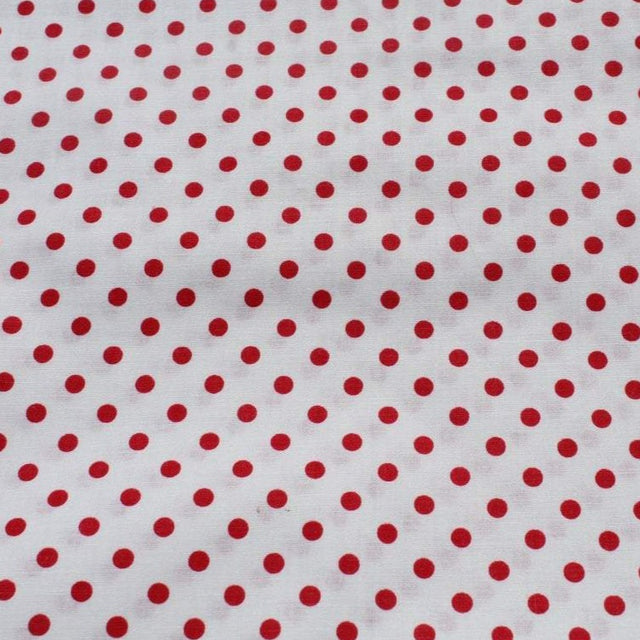 1/4" Quarter inches Red Polka Dot on White Poly Cotton Fabric