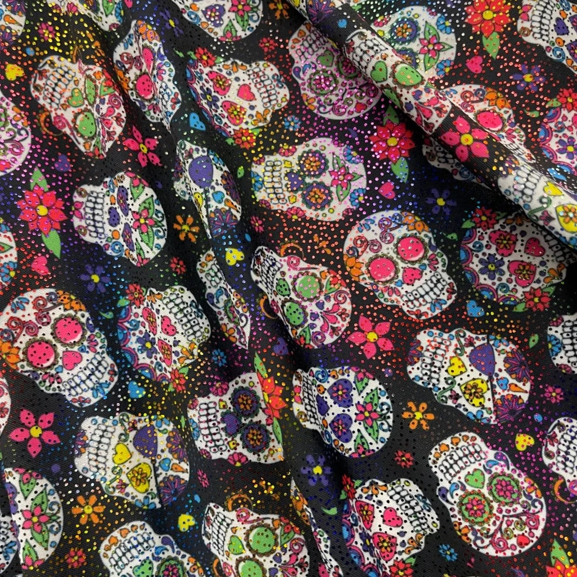 skulls print with metallic dots Spandex Fabric