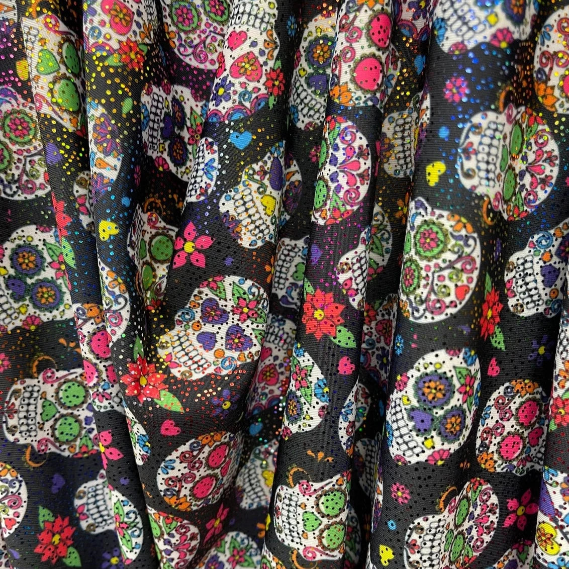 skulls print with metallic dots Spandex Fabric