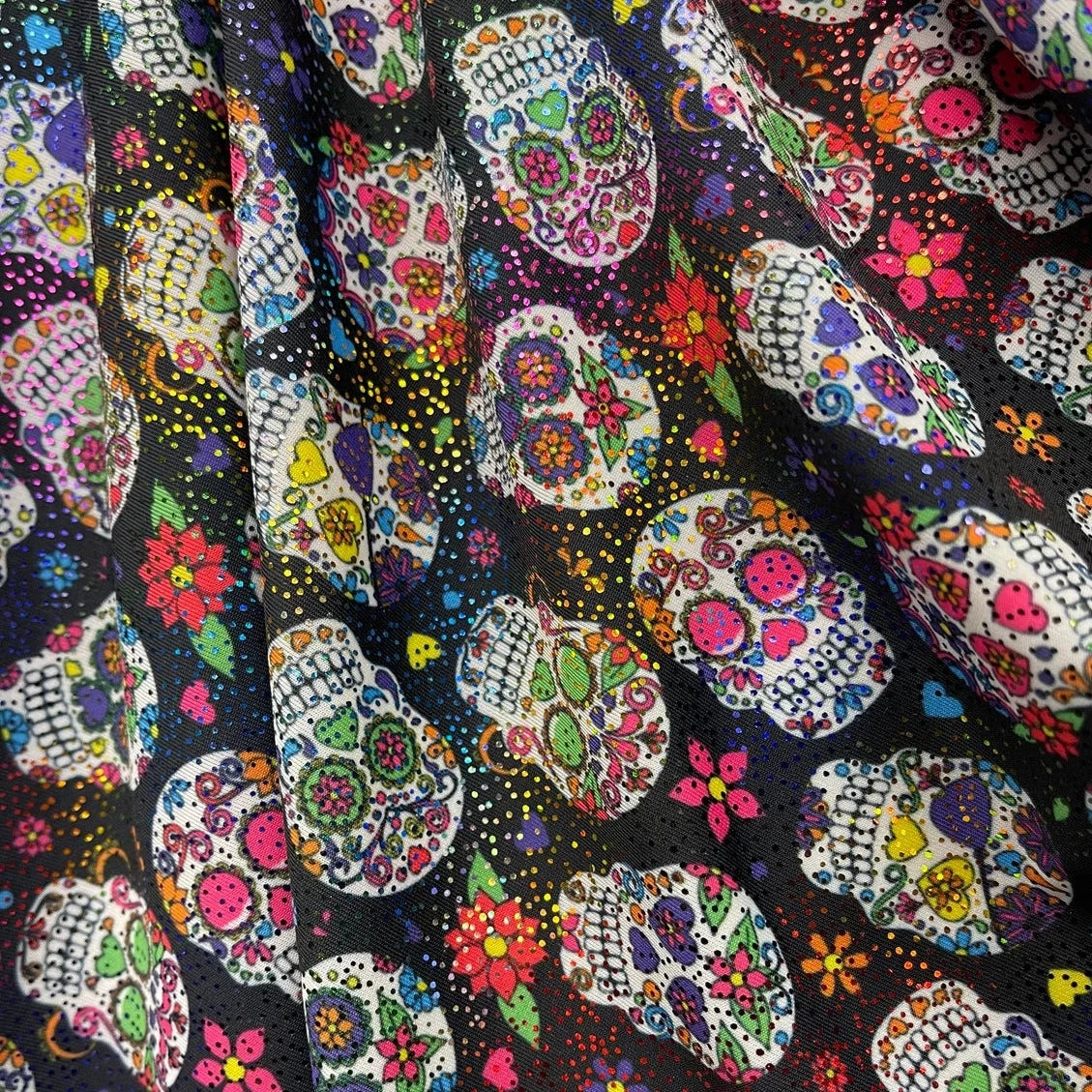 skulls print with metallic dots Spandex Fabric