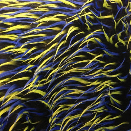 Lime Blue on Black Three Tone Spiked Faux Fur Fabric