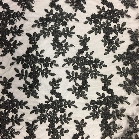 Black Forbidden Primrose Floral Mesh Lace Fabric