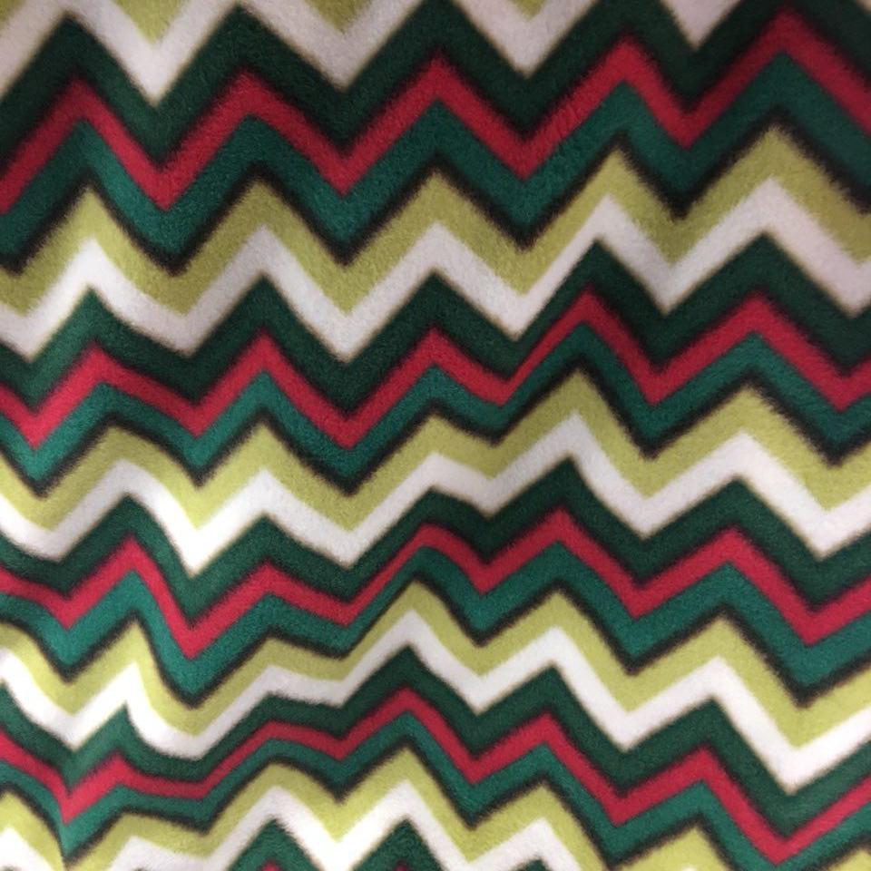 Green Red Print Chevron Anti Pill Fleece Fabric