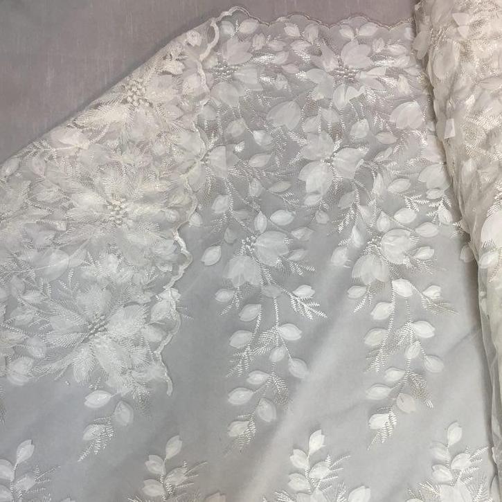 off White 3D Floral Lace Fabric