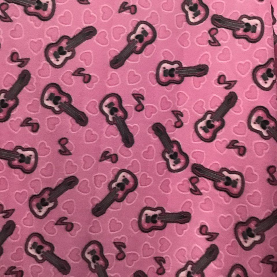 Guitar Music Heart on Pink Piece Anti Pill Fleece Fabric