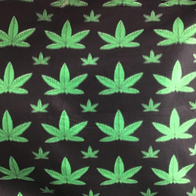 Marijuana Weed on Black Fleece Fabric Prints