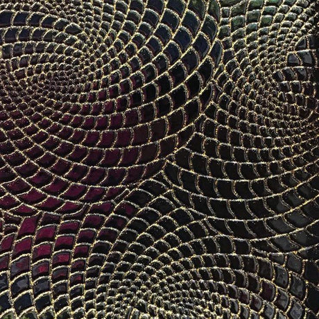 Black Gold Hypnotic Spiral Sparkle PU Leather Fabric