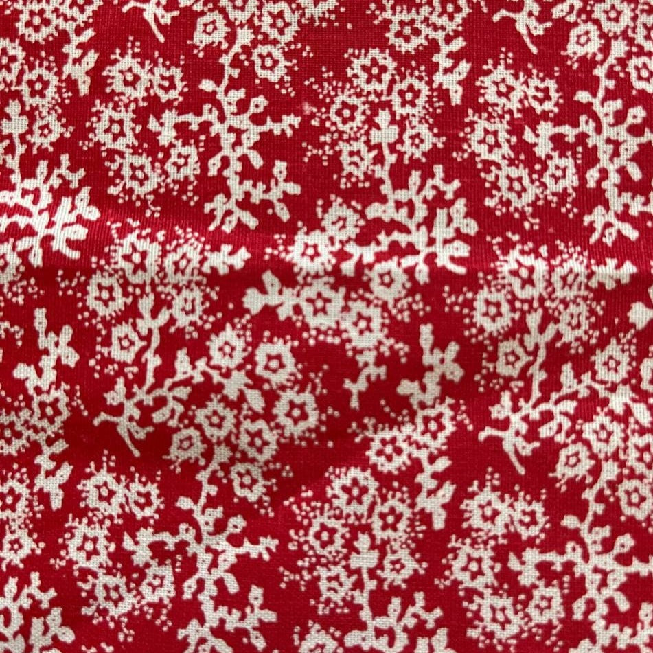 Red Floral Snowflake Poly Cotton Fabric