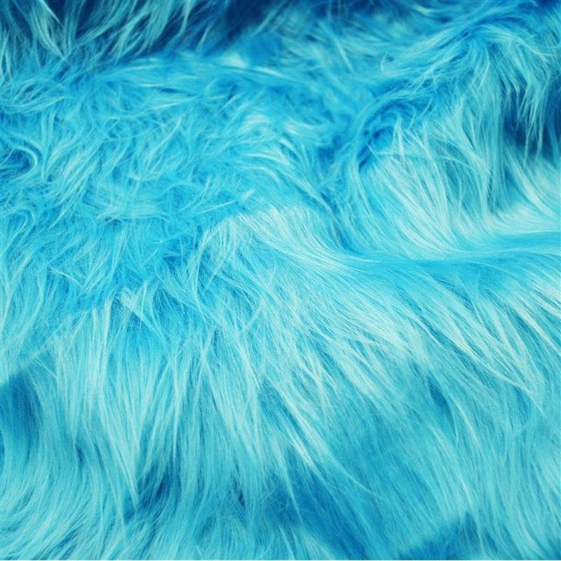 Light Turquoise Faux Fake Fur Solid Shaggy Long Pile Fabric