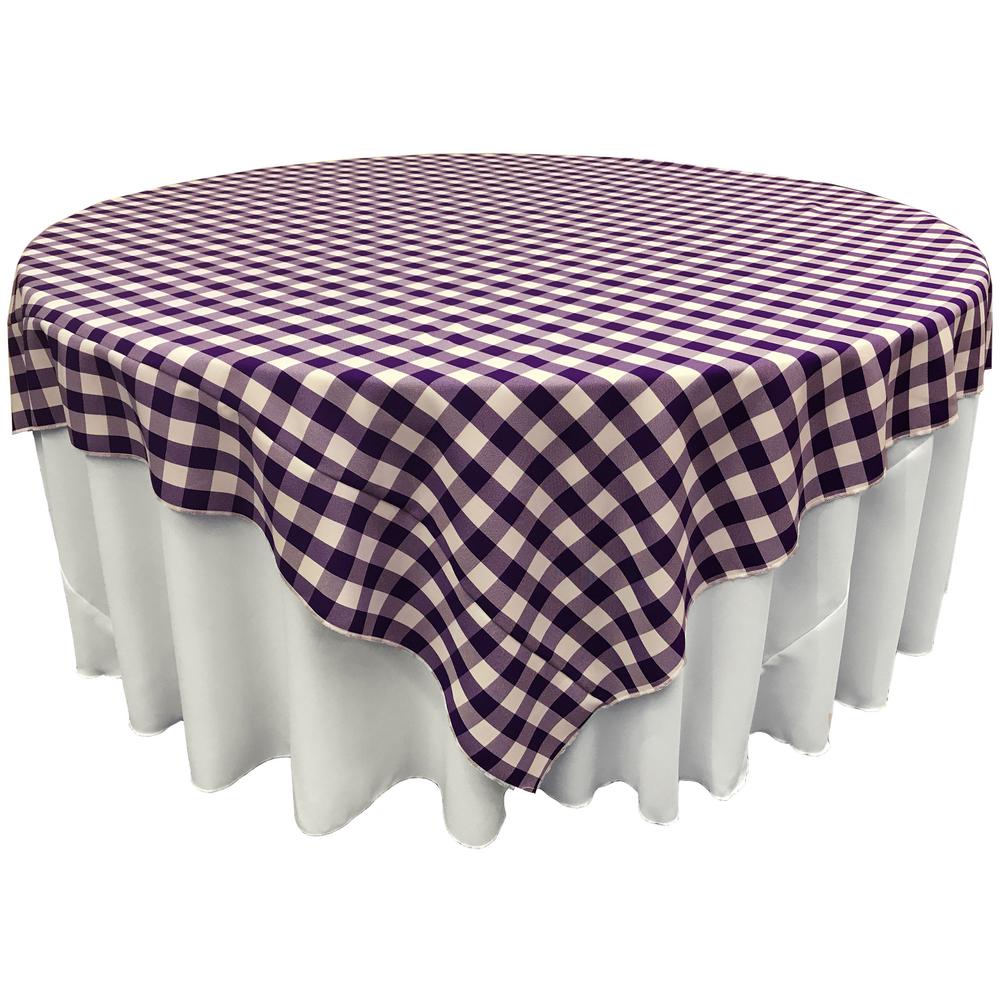 White Purple Checkered Square Overlay Tablecloth Polyester 60" x 60"