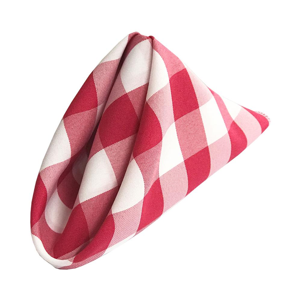 (12 / Pack) White Fuchsia 18" Checkered Polyester Napkin