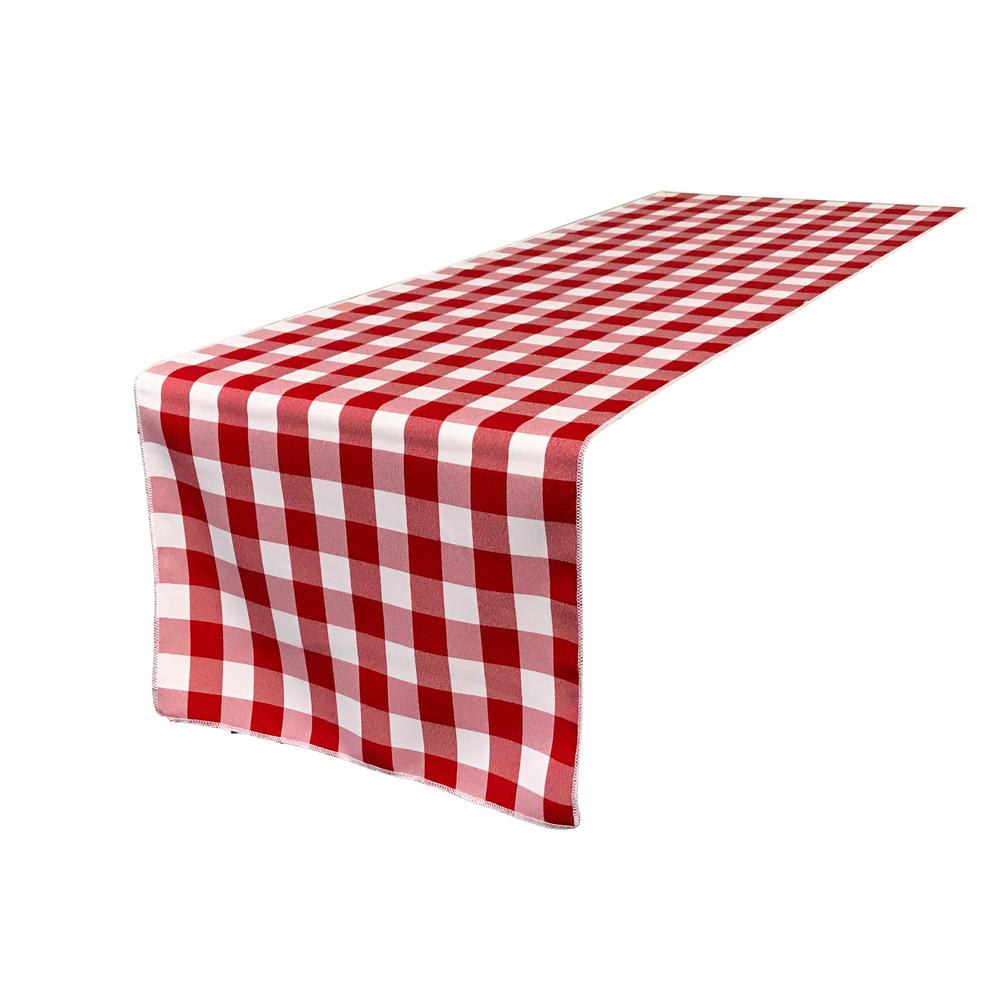 (4 / Pack ) 14 in. x 100 in. White and Red Polyester Gingham Checkered Table Runner