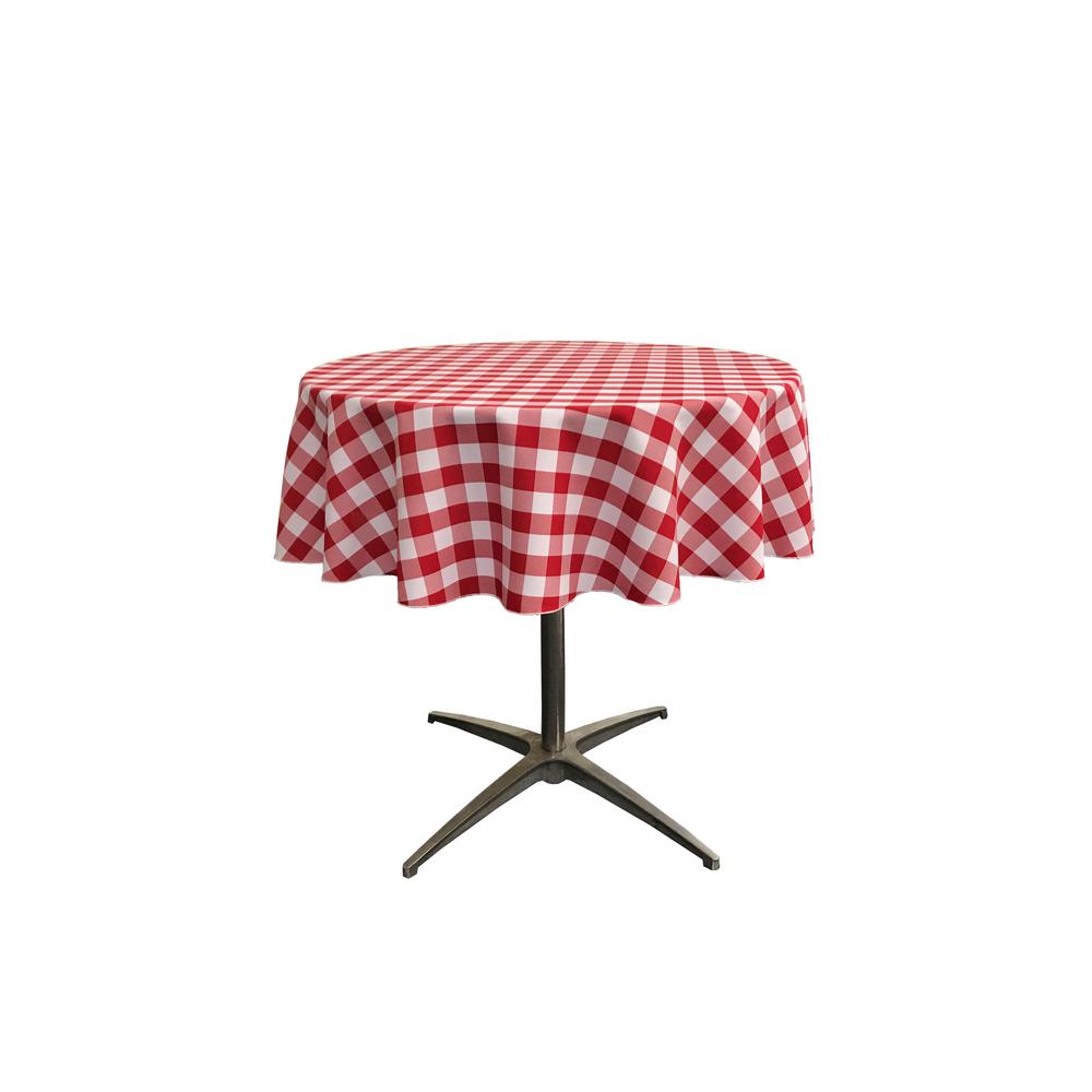 51" White Red Checkered Polyester Round Tablecloth