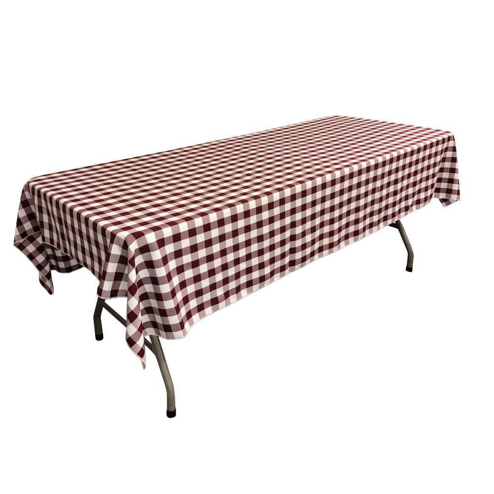 White Burgundy Gingham Checkered Polyester Rectangular Tablecloth 60" x 108"