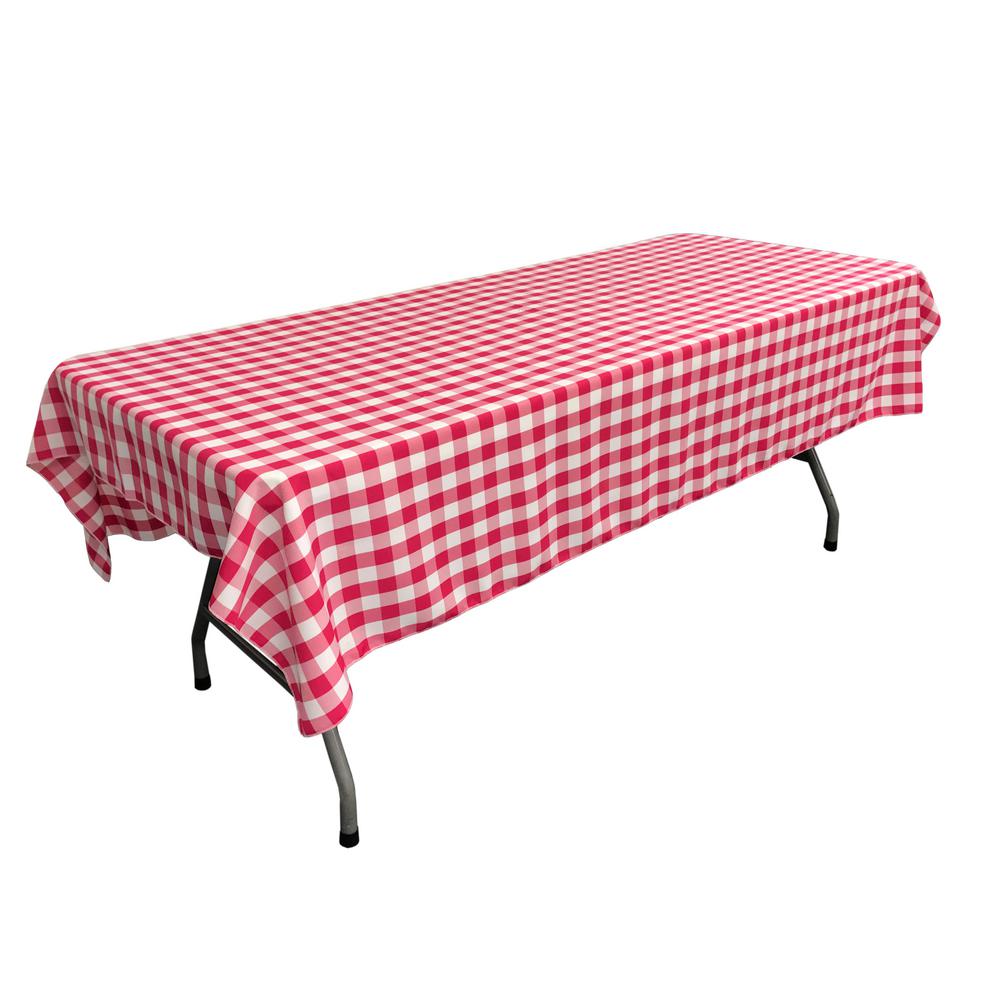 White Fuchsia Gingham Checkered Polyester Rectangular Tablecloth 60" x 108"