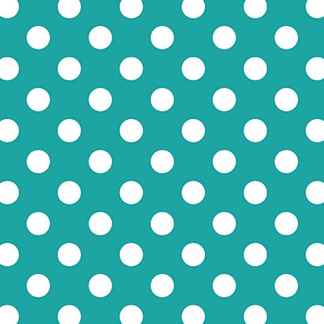 1" One Inch White Dots on Turquoise Poly Cotton Fabric