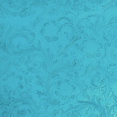 Caribbean Blue Western Floral Pu Leather Vinyl Fabric