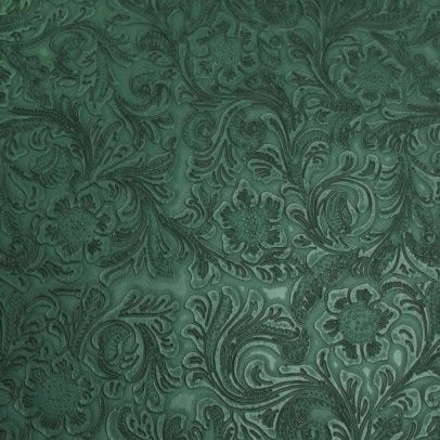 Teal Western Floral Pu Leather Vinyl Fabric / 50 Yards Roll